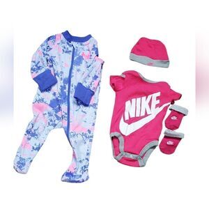 Nike Reddish Pink Onesie with Hat & Mittens & Under Armour Purple & Pink Sleeper